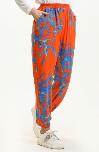 Pantalon Large en Viscose à Motifs 1717-02 Orange 1717-02