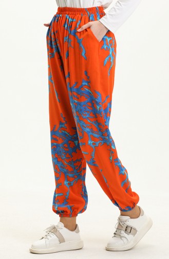 Printed Viscose Baggy Pants 1717-02 Orange 1717-02