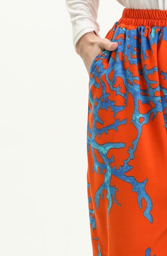 Printed Viscose Baggy Pants 1717-02 Orange 1717-02