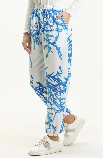 Pantalon Large en Viscose à Motifs 1717-03 Blanc 1717-03