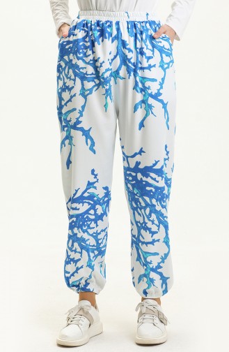 Pantalon Large en Viscose à Motifs 1717-03 Blanc 1717-03