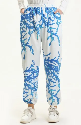 Pantalon Large en Viscose à Motifs 1717-03 Blanc 1717-03