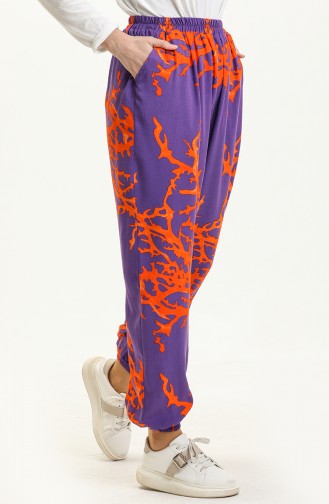 Printed Viscose Baggy Pants 1717-04 Purple 1717-04