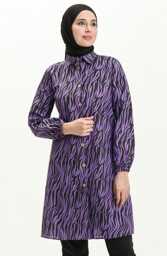 Printed Buttoned Tunic 11127-02 Purple 11127-02