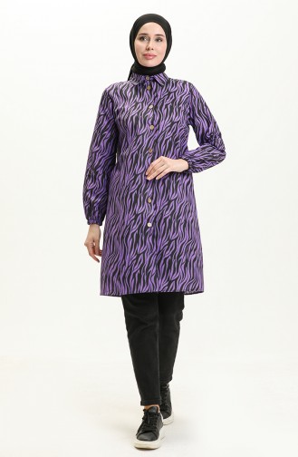 Printed Buttoned Tunic 11127-02 Purple 11127-02