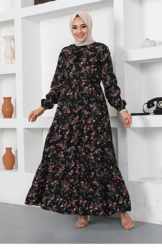 Patterned Collar Piping Dress 0293A-04 Black 0293A-04