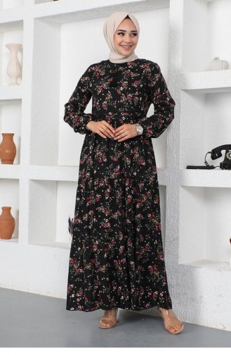 Patterned Collar Piping Dress 0293A-04 Black 0293A-04
