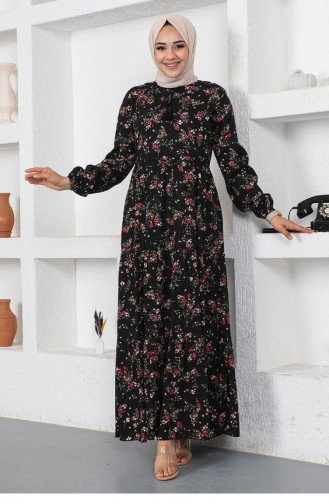 Patterned Collar Piping Dress 0293A-04 Black 0293A-04