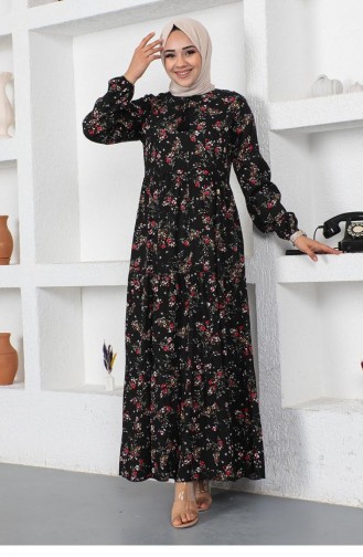 Patterned Collar Piping Dress 0293A-04 Black 0293A-04