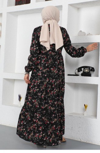 Patterned Collar Piping Dress 0293A-04 Black 0293A-04