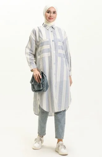 Striped Linen Tunic 24Y8866A-03 Blue 24Y8866A-03