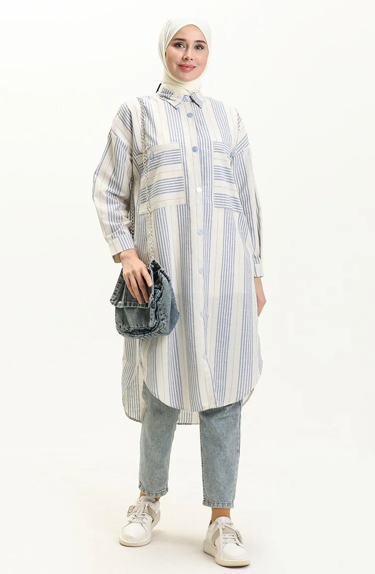 Striped Linen Tunic 24Y8866A-03 Blue 24Y8866A-03