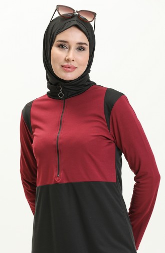 Hijab-Badeanzug mit Reißverschluss 2317-03 Burgund Schwarz 2317-03