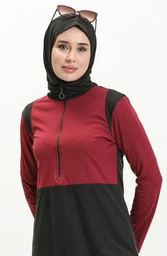 Fermuarlı Tesettür Mayo 2317-03 Bordo Siyah