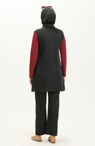 Zippered Hijab Burkini 2317-03 Claret Red Black 2317-03