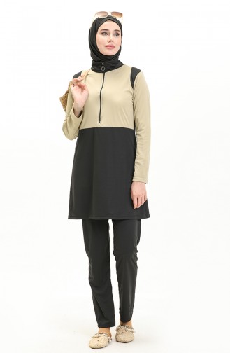 Zippered Hijab Burkini 2317-02 Stone Black 2317-02