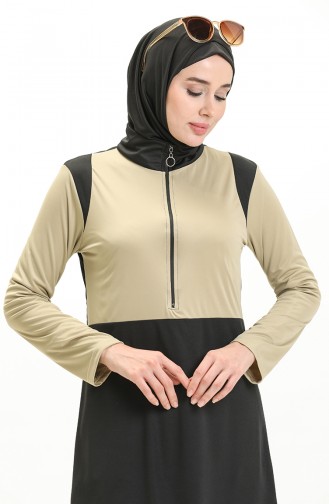 Zippered Hijab Burkini 2317-02 Stone Black 2317-02
