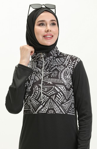 Maillot de Bain Hijab à Motifs 2313-01 Noir 2313-01