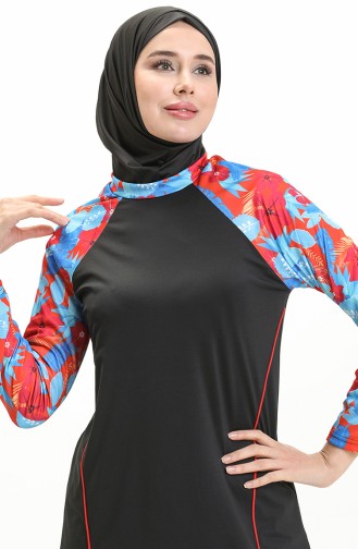 Gemusterter Hijab-Badeanzug 2361-01 Schwarz 2361-01