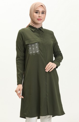 Tunique Détaillée avec Poche 3984-02 Khaki 3984-02