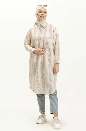 Striped Linen Tunic 24Y8866A-02 Milk Coffee   24Y8866A-02