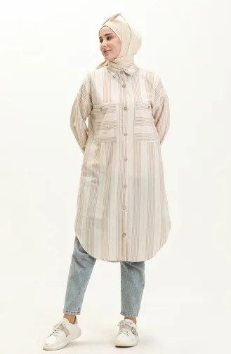 Striped Linen Tunic 24Y8866A-02 Milk Coffee   24Y8866A-02