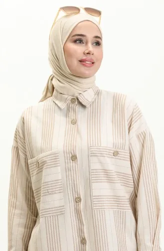 Striped Linen Tunic 24Y8866A-02 Milk Coffee   24Y8866A-02