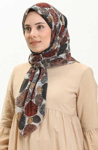 Desenli Flamlı Eşarp 13221-04 Gri Kiremit