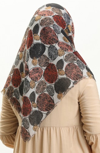 Desenli Flamlı Eşarp 13221-04 Gri Kiremit