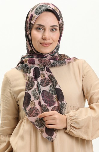 Desenli Flamlı Eşarp 13221-09 Pudra Gri