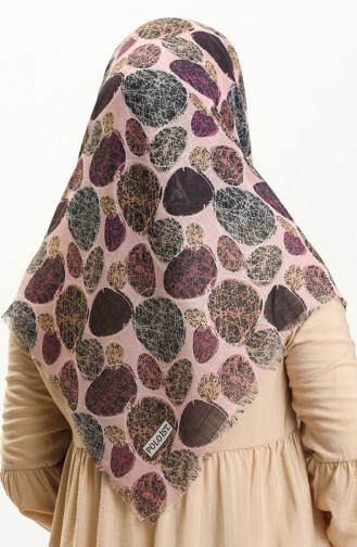 Desenli Flamlı Eşarp 13221-09 Pudra Gri