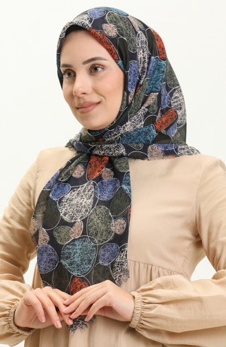 Printed Scarf 13221-13 Navy Blue Khaki 13221-13
