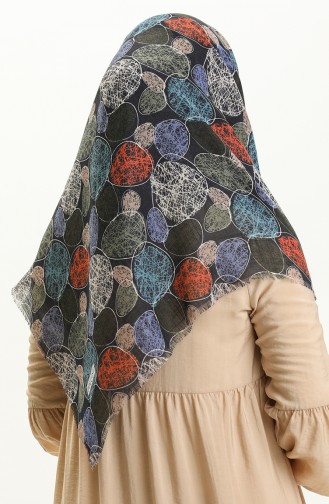 Printed Scarf 13221-13 Navy Blue Khaki 13221-13