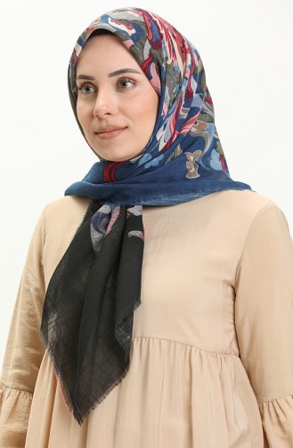 Printed Scarf 13222-04 Indigo Khaki 13222-04