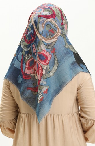 Printed Scarf 13222-04 Indigo Khaki 13222-04