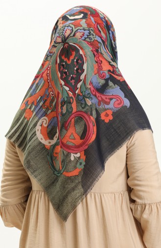 Printed Scarf 13222-10 Emerald Green Brick Red 13222-10