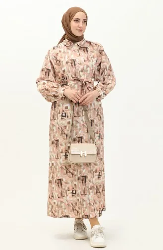 Gemustertes Leinenkleid 24Y8905A-03 Lachs 24Y8905A-03
