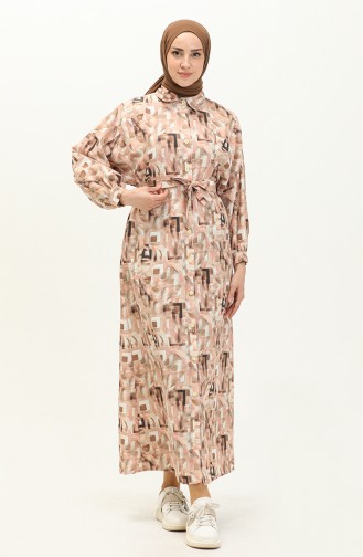 Printed Linen Dress 24Y8905A-03 Salmon 24Y8905A-03