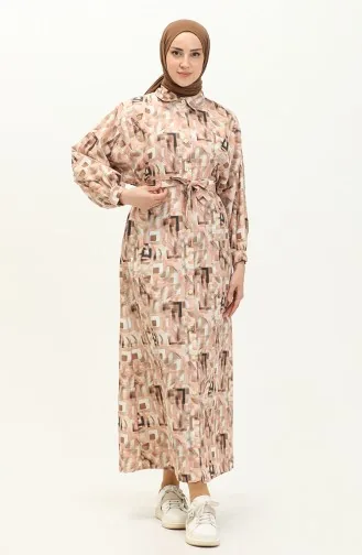 Gemustertes Leinenkleid 24Y8905A-03 Lachs 24Y8905A-03