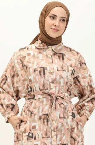 Gemustertes Leinenkleid 24Y8905A-03 Lachs 24Y8905A-03
