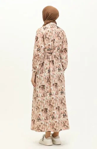 Gemustertes Leinenkleid 24Y8905A-03 Lachs 24Y8905A-03