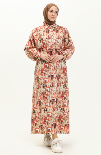 Printed Linen Dress 24Y8905A-05 Orange 24Y8905A-05