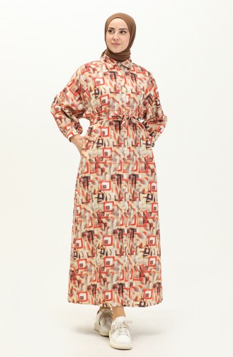 Printed Linen Dress 24Y8905A-05 Orange 24Y8905A-05