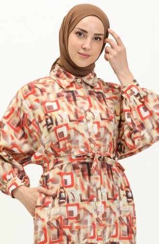 Printed Linen Dress 24Y8905A-05 Orange 24Y8905A-05