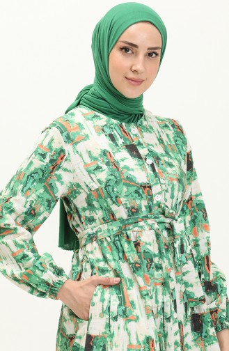Printed Belted Linen Dress 24Y8906-03 Green 24Y8906-03