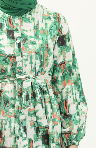 Printed Belted Linen Dress 24Y8906-03 Green 24Y8906-03