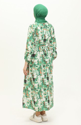 Printed Belted Linen Dress 24Y8906-03 Green 24Y8906-03