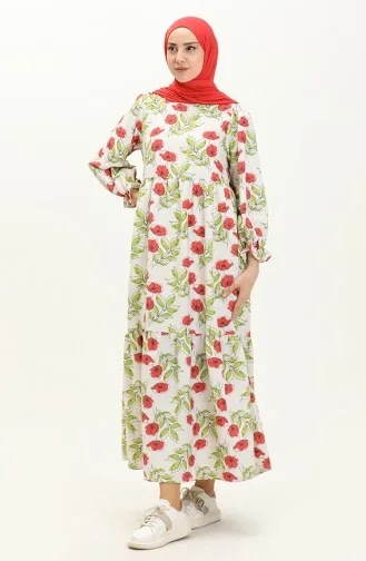Gemustertes Leinenkleid 24Y8929-04 Granatapfelblüte Pistaziengrün 24Y8929-04