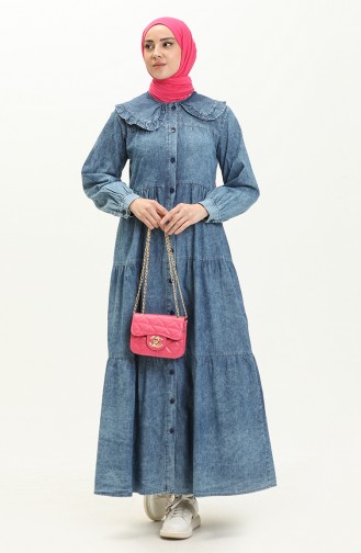 Round Collar Buttoned Denim Dress 24Y8936-02 Jeans Blue 24Y8936-02