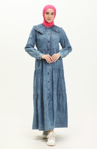 Round Collar Buttoned Denim Dress 24Y8936-02 Jeans Blue 24Y8936-02